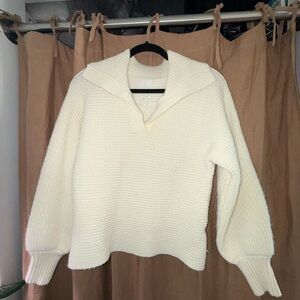 Sadie & Sage Cream V-Neck Sweater with Balloon Sleeves